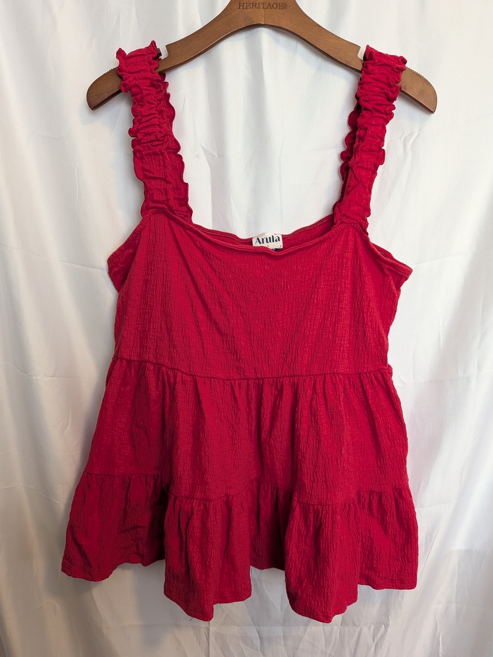 Arula Scarlet Red Tiered Babydoll Top with Smocked Ruffle Straps - Size A
